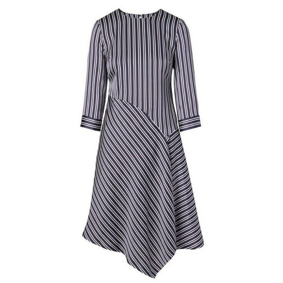 Banana Republic Dresses & Skirts - Banana Republic Navy Blue PJ Stripe Asymmetrical Draped Satiny Shift Dress Sz 6